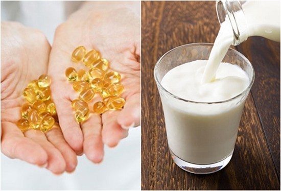 Làm trắng da Vitamin E và sữa tươi không đường.